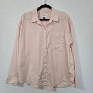 American Eagle Womens Button Down Shirt Long Sleeve Light Pink Cotton Medium